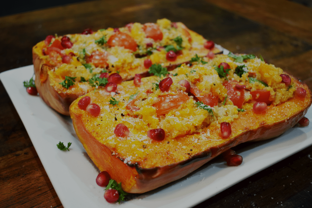 Syn Free Stuffed Butternut Squash with Quinoa, Spinach, Tomatoes, Parsley and Parmesan - Slimming World - Recipe - Vegetarian - Healthy - Stuffed- Butternut - Squash - Syn - Free 