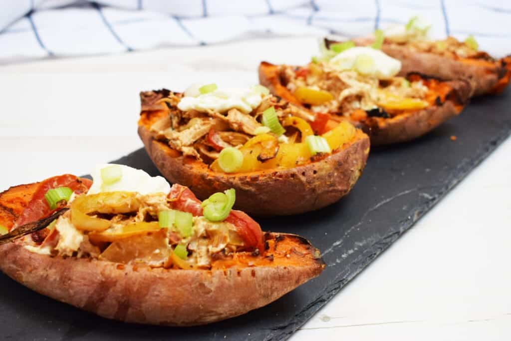 Creamy Cajun Stuffed Sweet Potato Skins - Stuffed Sweet Potato Skins - Cajun - Peppers - Baked - Sweet Potatoes - Recipe - Slimming World - Syn Free - Healthy Extra A 