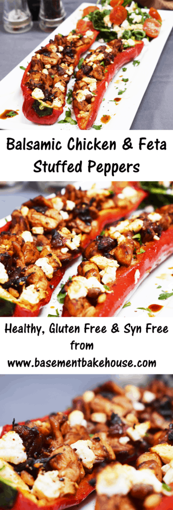 This Balsamic Chicken & Feta Stuffed Peppers is the perfect light lunch, quick and easy dinner or healthy picnic option! Syn free on Slimming World. Gluten Free & full of nutrients! 