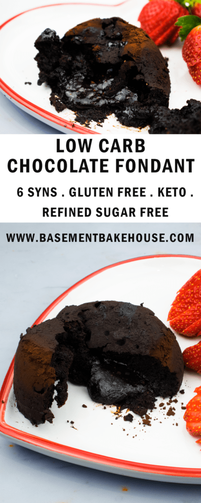 This Low Carb Chocolate Fondant is to die for! Oozing with gooey chocolate in the middle it's also Slimming World and Keto friendly, at just six syns! It's also free from refined sugar (sugar free) AND gluten free! This is the ultimate romantic chocolate dessert recipe for Valentine's Day!