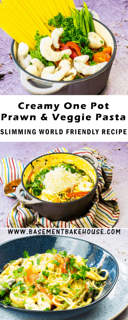 This syn free, healthy pasta recipe is a one pot easy meal to make for the whole family! The perfect Slimming World friendly lunch or dinner made with creamy goats cheese. Perfectly creamy sauce and packed with lots of vegetables and healthy prawns. 