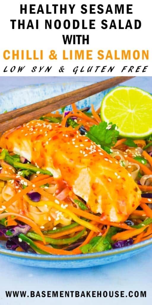 This low syn Thai Noodle Salad, topped with a tasty Salmon Fillet with Chilli, Lime and Ginger Dressing, is the perfect healthy Slimming World lunch recipe. Just 3 syns per serving, it's the ideal healthy new year recipe or meal prep lunch dish.